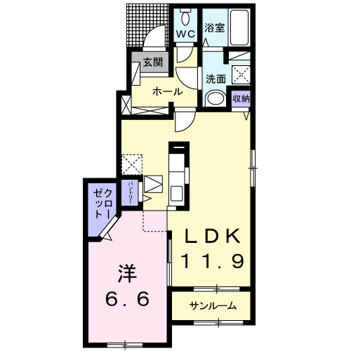 スマイルメゾンⅡ　1LDK・・・101号室間取・配置図