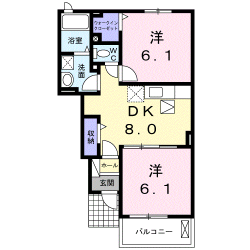ブライトネス 2DK・・・103号室間取・配置図