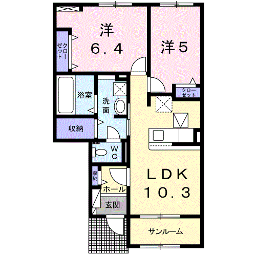 カルテットⅢ　2LDK・・・102号室間取・配置図