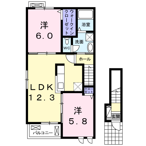 セントラル　Ｍ＆Ｈ　2LDK・・・201号室間取・配置図