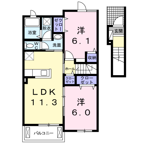 ゼファー川原崎　2LDK・・・203号室間取・配置図