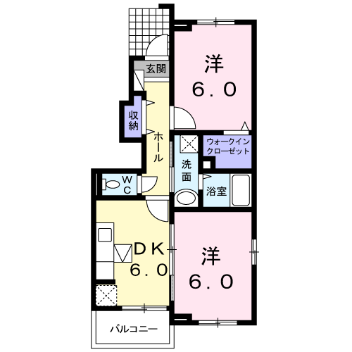 ファミール旭ヶ丘C 2DK・・・101号室間取・配置図
