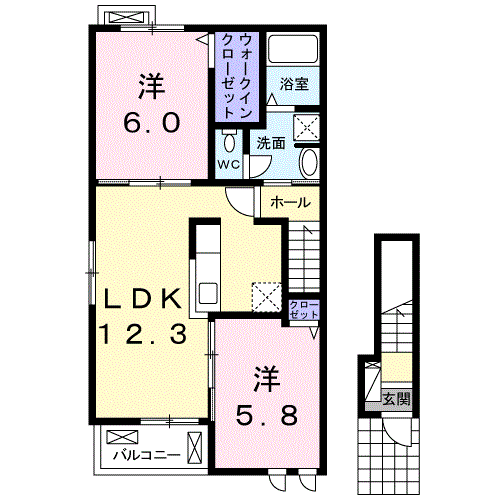 モルト ピエーノ Ⅰ 2LDK・・・201号室間取・配置図