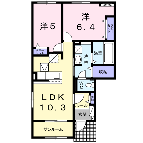 カルテットⅢ　2LDK・・・101号室間取・配置図