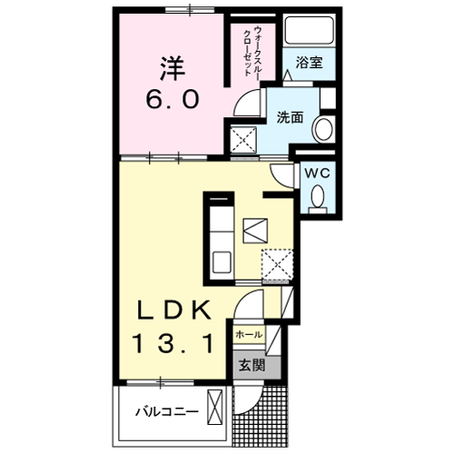 トレジャー　1LDK・・・102号室間取・配置図