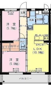 サンテラス・TUTOMI　2LDK間取・配置図
