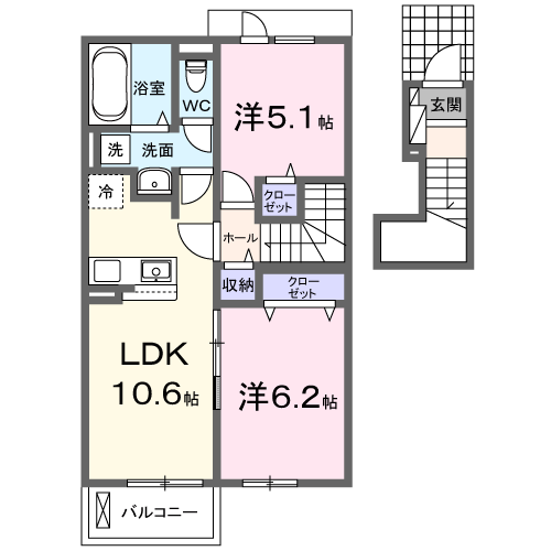 グランデュール N ファインⅠ 2LDK・・・204号室間取・配置図