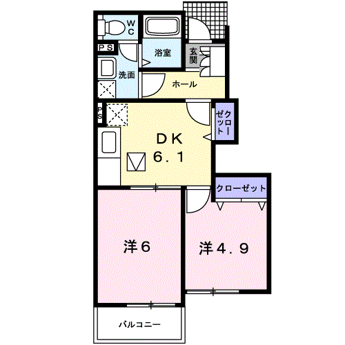 ピネストピア伊形 2DK・・・103号室間取・配置図