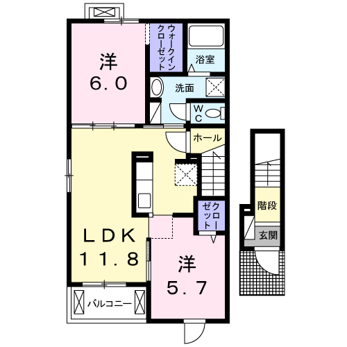 トレジャー　2LDK・・・201号室間取・配置図
