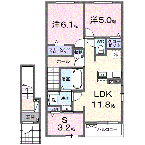 サウスウェーⅨ 3LDK・・・204号室間取・配置図