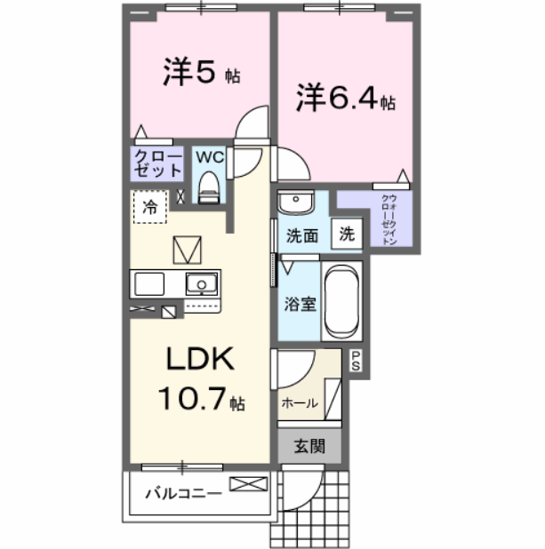 サウスウェーⅨ 2LDK・・・102号室間取・配置図