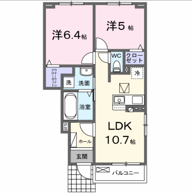 サウスウェーⅨ  2LDK・・・104号室間取・配置図