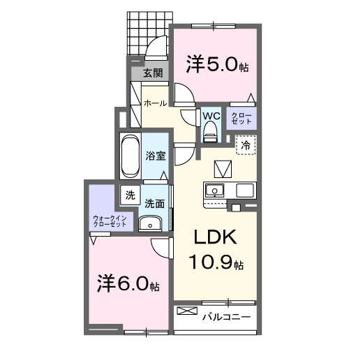 神門 Ⅰ・・・1階中部屋(102・103号室)間取・配置図