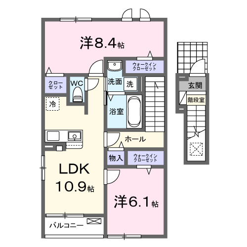 神門 Ⅰ・・・2階角部屋(205号室)間取・配置図