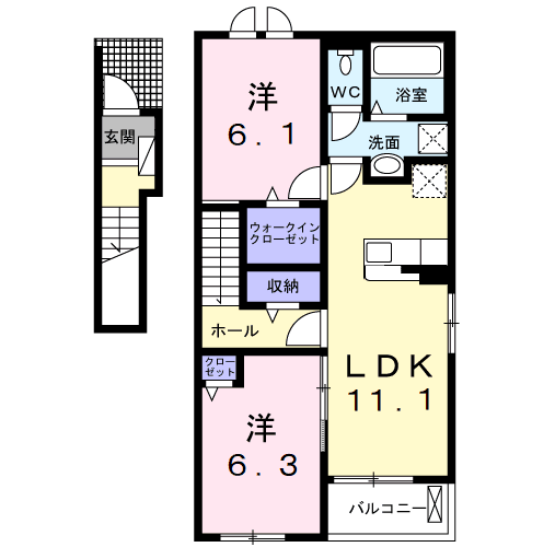 神門 Ⅱ 2LDK・・・201号室間取・配置図