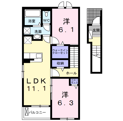 神門 Ⅱ 2LDK・・・202号室間取・配置図