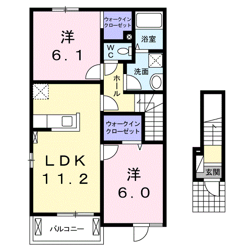 グラン ポワールB 2LDK・・・201号室間取・配置図