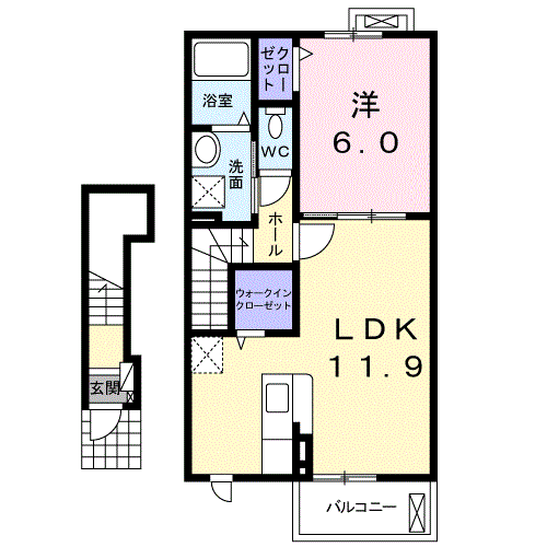 メゾン サニー ジェルメⅡ　1LDK・・・202号室間取・配置図