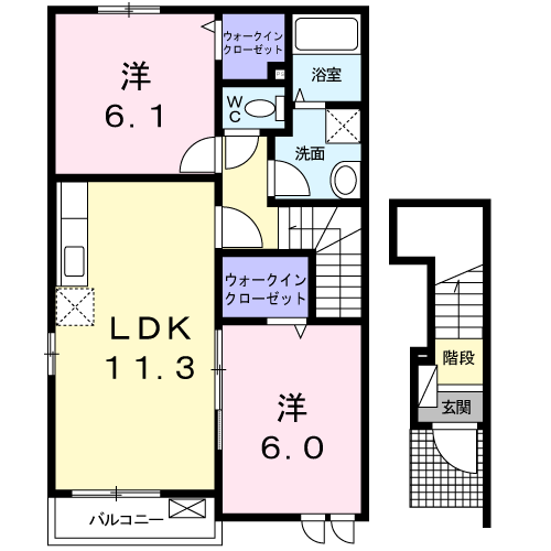 エアリー メイプル 2LDK・・・201号室間取・配置図