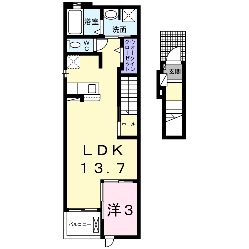 プルメリアA  1LDK・・・204号室間取・配置図
