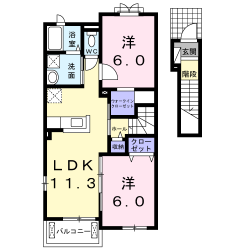 グラン ポワールA 2LDK・・・204号室間取・配置図