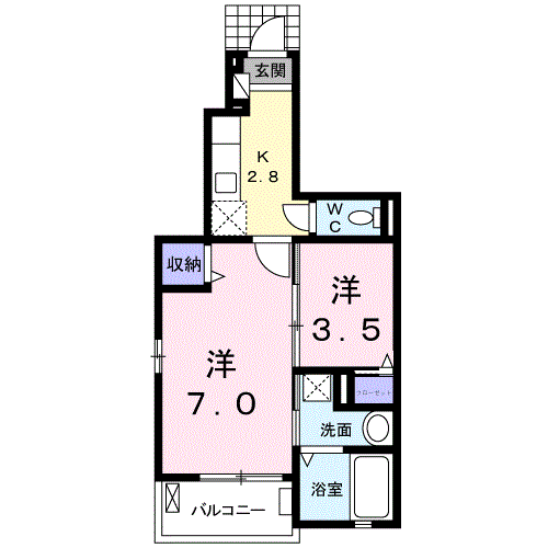 グラン ソレイユ　1K・・・104号室間取・配置図
