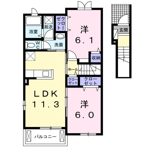 ゼファー川原崎 2LDK・・・204号室間取・配置図