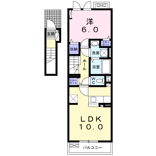 サン メゾン　1LDK・・・202号室間取・配置図
