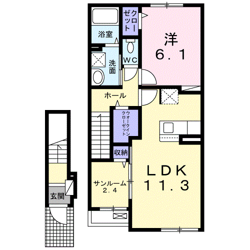 プリムローズHAL 1LDK・・・203号室間取・配置図